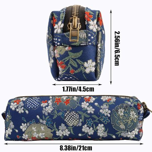 Embroidered Small pencil case, pencil pouch,Portable Pencil Bag,Cosmetic Bag Coin Pouch,Office Stationery Organizer, woman,Adult (navy blue) in Saudi Arabia
