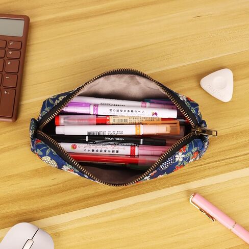Embroidered Small pencil case, pencil pouch,Portable Pencil Bag,Cosmetic Bag Coin Pouch,Office Stationery Organizer, woman,Adult (navy blue) in Saudi Arabia