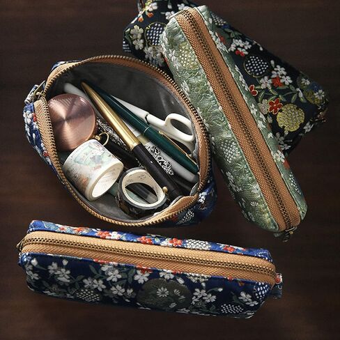 Embroidered Small pencil case, pencil pouch,Portable Pencil Bag,Cosmetic Bag Coin Pouch,Office Stationery Organizer, woman,Adult (navy blue) in Saudi Arabia