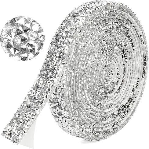 Rhinestone Ribbon 3 Yards Self Adhesive Rhinestone Strips Sliver Rhinestone Stickers Glitter Diamond Tape Crystal Ribbon Roll Rhinestone Trim for Gift Wedding Party Decorations Car Phone DIY Crafts in Saudi Arabia