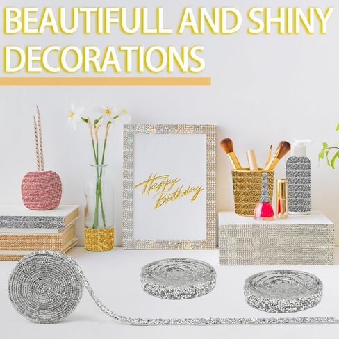 Rhinestone Ribbon 3 Yards Self Adhesive Rhinestone Strips Sliver Rhinestone Stickers Glitter Diamond Tape Crystal Ribbon Roll Rhinestone Trim for Gift Wedding Party Decorations Car Phone DIY Crafts in Saudi Arabia