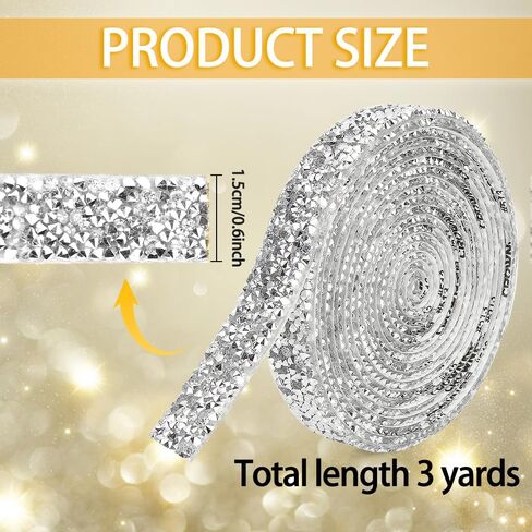 Rhinestone Ribbon 3 Yards Self Adhesive Rhinestone Strips Sliver Rhinestone Stickers Glitter Diamond Tape Crystal Ribbon Roll Rhinestone Trim for Gift Wedding Party Decorations Car Phone DIY Crafts in Saudi Arabia