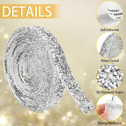 Rhinestone Ribbon 3 Yards Self Adhesive Rhinestone Strips Sliver Rhinestone Stickers Glitter Diamond Tape Crystal Ribbon Roll Rhinestone Trim for Gift Wedding Party Decorations Car Phone DIY Crafts in Saudi Arabia