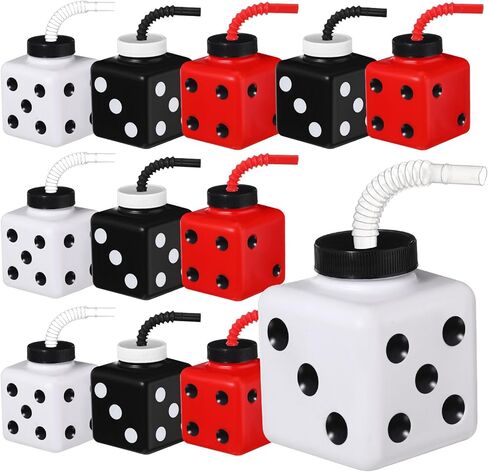 Yaomiao 12 Pieces Casino Party Favor Gift Supplies Cup with Straws and Lids,10 oz Plastic Dice Shape Casino Party Decoration Cups Bulk for Casino Game Night Party Kids Theme Party Favors(Dice) in Saudi Arabia