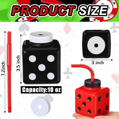 Yaomiao 12 Pieces Casino Party Favor Gift Supplies Cup with Straws and Lids,10 oz Plastic Dice Shape Casino Party Decoration Cups Bulk for Casino Game Night Party Kids Theme Party Favors(Dice) in Saudi Arabia