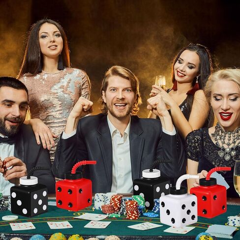 Yaomiao 12 Pieces Casino Party Favor Gift Supplies Cup with Straws and Lids,10 oz Plastic Dice Shape Casino Party Decoration Cups Bulk for Casino Game Night Party Kids Theme Party Favors(Dice) in Saudi Arabia