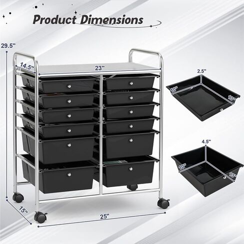 Storage Cart, 12 Drawer Rolling Organizer Cart with Large Capacity, Portable Carrying Handle & Lockable Wheels, Utility Cart for Tool Home Office School Beauty Salon Art Craft (White) in Kuwait