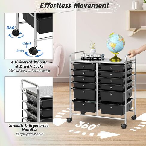 Storage Cart, 12 Drawer Rolling Organizer Cart with Large Capacity, Portable Carrying Handle & Lockable Wheels, Utility Cart for Tool Home Office School Beauty Salon Art Craft (White) in Kuwait