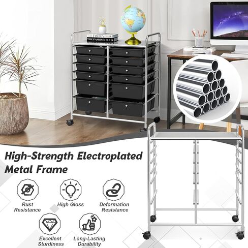 Storage Cart, 12 Drawer Rolling Organizer Cart with Large Capacity, Portable Carrying Handle & Lockable Wheels, Utility Cart for Tool Home Office School Beauty Salon Art Craft (White) in Kuwait