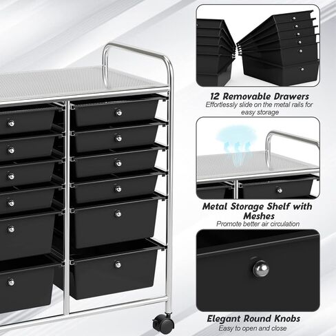 Storage Cart, 12 Drawer Rolling Organizer Cart with Large Capacity, Portable Carrying Handle & Lockable Wheels, Utility Cart for Tool Home Office School Beauty Salon Art Craft (White) in Kuwait