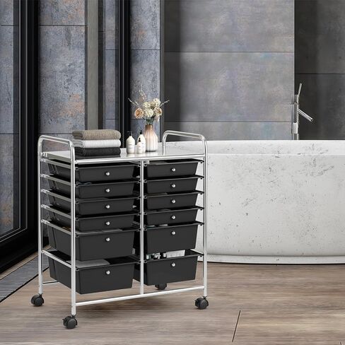 Storage Cart, 12 Drawer Rolling Organizer Cart with Large Capacity, Portable Carrying Handle & Lockable Wheels, Utility Cart for Tool Home Office School Beauty Salon Art Craft (White) in Kuwait