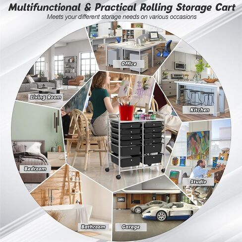 Storage Cart, 12 Drawer Rolling Organizer Cart with Large Capacity, Portable Carrying Handle & Lockable Wheels, Utility Cart for Tool Home Office School Beauty Salon Art Craft (White) in Kuwait