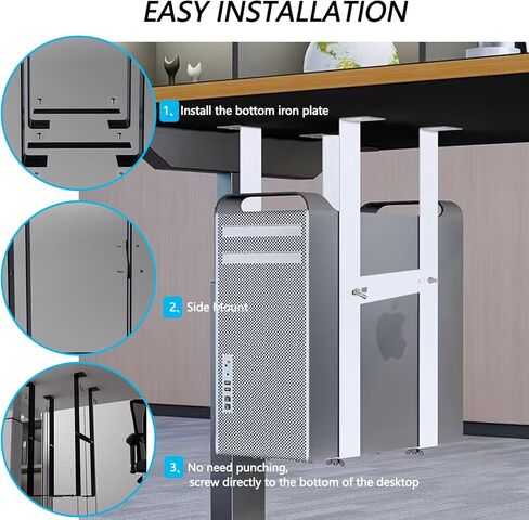 Durable PC Tower Stand | PC Stand for Carpet & Floor | Under Desk Laptop Mount | SPCC Cold Rolling Steel | Adjustable Width 190-250mm | Max Load 25kgs | White/Black (Black) in Kuwait