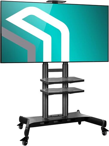 ONKRON Mobile TV Stand for 50 - 86 Inch TVs up to 200 lbs, Movable TV Stand Height Adjustable with Shelves max VESA 800x500 Portable TV Stand on Wheels / Mobile TV Cart Rolling TV Stand Tall Black in Kuwait