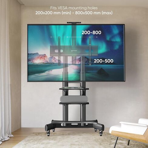 ONKRON Mobile TV Stand for 50 - 86 Inch TVs up to 200 lbs, Movable TV Stand Height Adjustable with Shelves max VESA 800x500 Portable TV Stand on Wheels / Mobile TV Cart Rolling TV Stand Tall Black in Kuwait