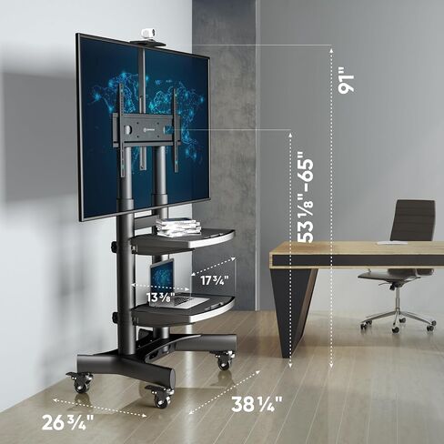 ONKRON Mobile TV Stand for 50 - 86 Inch TVs up to 200 lbs, Movable TV Stand Height Adjustable with Shelves max VESA 800x500 Portable TV Stand on Wheels / Mobile TV Cart Rolling TV Stand Tall Black in Kuwait