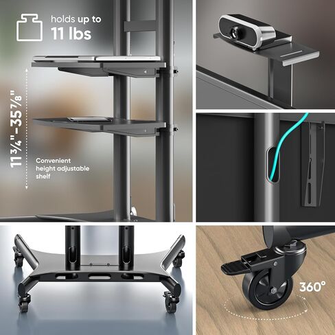 ONKRON Mobile TV Stand for 50 - 86 Inch TVs up to 200 lbs, Movable TV Stand Height Adjustable with Shelves max VESA 800x500 Portable TV Stand on Wheels / Mobile TV Cart Rolling TV Stand Tall Black in Kuwait