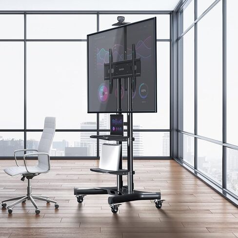 ONKRON Mobile TV Stand for 50 - 86 Inch TVs up to 200 lbs, Movable TV Stand Height Adjustable with Shelves max VESA 800x500 Portable TV Stand on Wheels / Mobile TV Cart Rolling TV Stand Tall Black in Kuwait
