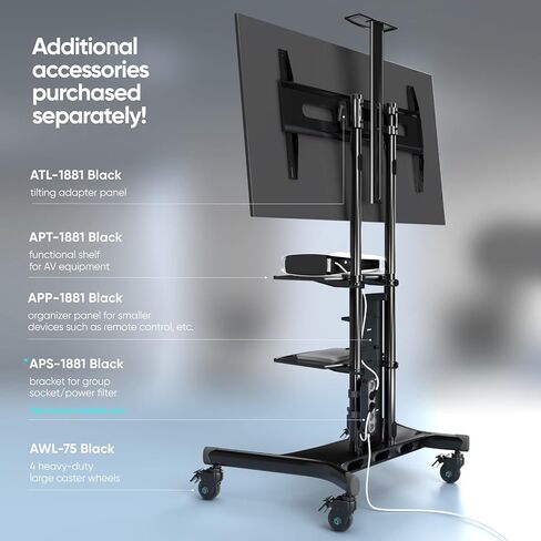 ONKRON Mobile TV Stand for 50 - 86 Inch TVs up to 200 lbs, Movable TV Stand Height Adjustable with Shelves max VESA 800x500 Portable TV Stand on Wheels / Mobile TV Cart Rolling TV Stand Tall Black in Kuwait