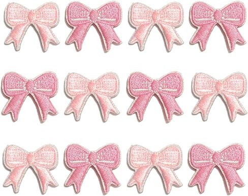 12 Pcs Mini Bow Patches Iron on Pink Coquette Aesthetic Cute Small Bowknot Patch Appliques Self-Adhesive Embroidered Sew on, DIY Craft Decor Clothing Sticker for Backpacks Clothes Dress Hat Jeans in Saudi Arabia