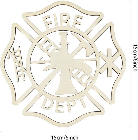 10 Pack 6 Inch Wood Fireman Badge Cutouts Fireman Maltese Cross Cutouts Unfinished Wood Firefighter Crosses Cutouts Crafts Wooden Fireman Badge Hanging Ornaments for Home Party Decoration in Kuwait