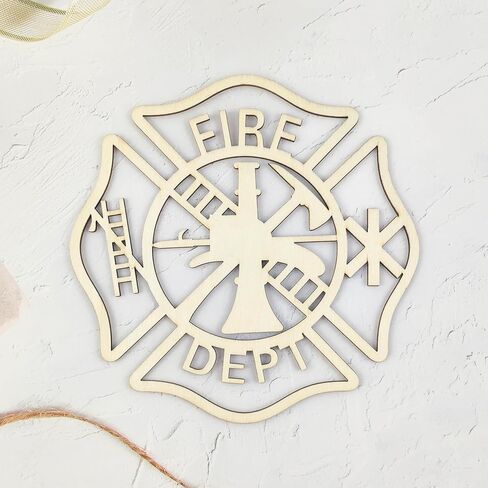 10 Pack 6 Inch Wood Fireman Badge Cutouts Fireman Maltese Cross Cutouts Unfinished Wood Firefighter Crosses Cutouts Crafts Wooden Fireman Badge Hanging Ornaments for Home Party Decoration in Kuwait