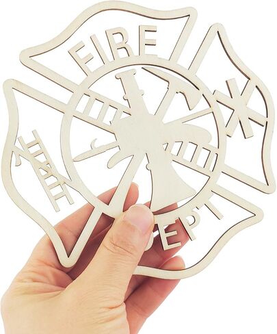10 Pack 6 Inch Wood Fireman Badge Cutouts Fireman Maltese Cross Cutouts Unfinished Wood Firefighter Crosses Cutouts Crafts Wooden Fireman Badge Hanging Ornaments for Home Party Decoration in Kuwait