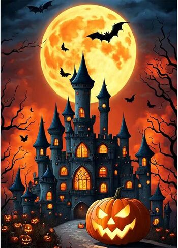 HEIBAGO Halloween Diamond Painting Kits for Adults Moon, Halloween Castle Full Drill 5D Diamond Art Kits, Pumpkin Diamond Dots for Adults, Perfect for Craft Home Decor, 12x16 inch Canvas in Saudi Arabia