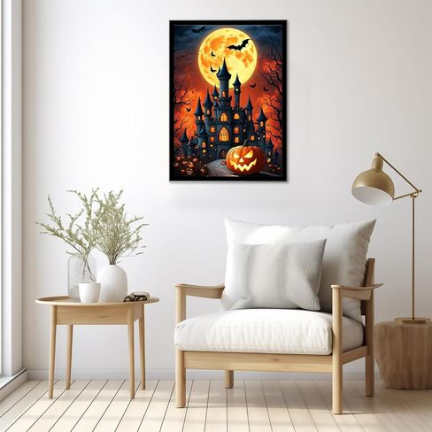 HEIBAGO Halloween Diamond Painting Kits for Adults Moon, Halloween Castle Full Drill 5D Diamond Art Kits, Pumpkin Diamond Dots for Adults, Perfect for Craft Home Decor, 12x16 inch Canvas in Saudi Arabia