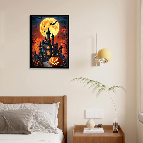 HEIBAGO Halloween Diamond Painting Kits for Adults Moon, Halloween Castle Full Drill 5D Diamond Art Kits, Pumpkin Diamond Dots for Adults, Perfect for Craft Home Decor, 12x16 inch Canvas in Saudi Arabia