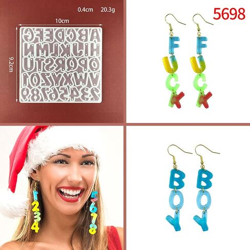Silicone Mold,DIY Alphabet Earrings Keychain Silicone Mold DIY Art Crafts Letter Number Eardrops Danglers UV Crystal Resin Epoxy Mold, Clear in Saudi Arabia