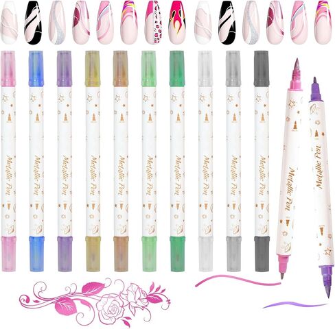 SAYEEC Metallic Paint Pens 10 Colors Dual Tip Metallic Paint Markers with Brush and Fine Point Nail Art Polish Pens Highlighters for Black Paper Rock Painting Card Making Calligraphy DIY Album Crafts in Kuwait