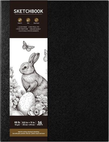Sketchbook - Hardcover Sketch Pad, 8.5" x 11", Durable Sketch Book for Professional Kids, Adults, Artists and Amateurs, 68 lb/110 GSM, 56 Sheets, Use with Pens, Pencils, Sketching Stick in Kuwait