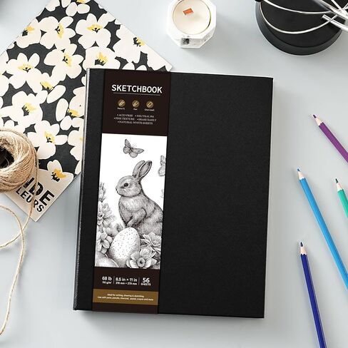 Sketchbook - Hardcover Sketch Pad, 8.5" x 11", Durable Sketch Book for Professional Kids, Adults, Artists and Amateurs, 68 lb/110 GSM, 56 Sheets, Use with Pens, Pencils, Sketching Stick in Kuwait