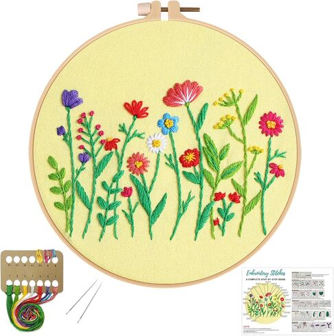 Louise Maelys Daisy Flower Beginners Kits ، Cross Stitch Kit للبالغين ، إبرة DIY مع نمط الأزهار ، بما في ذلك الطوق والموضوعات والتعليمات in Kuwait