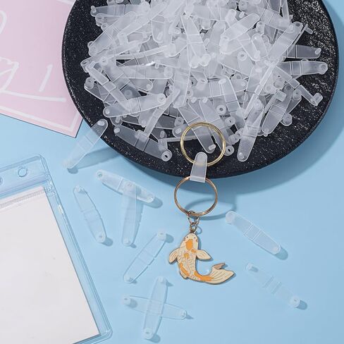 100Pcs Plastic Keychain Clips, Acrylic Keychain Connector Snap Tabs Clear Holder Bulk for Keys Rings Office Credit Card Crafts Jewelry Making in Kuwait
