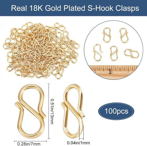 Beebeecraft 1 Box 100PCS S Hook Clasps 18K Gold Gold Prass Reclace 13 MM Clasp Clasp in Saudi Arabia