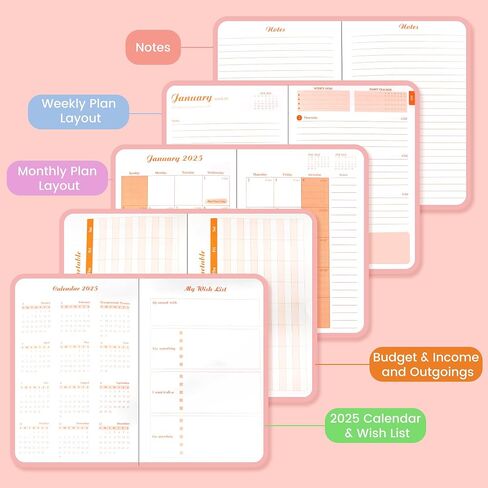 2025 Planner Weekly and Monthly Velvet Agenda 2025 Hardcover Planners for Women Calendar Planner with Monthly Tab 100 Gsm Paper 5.7 x 8.3, Pink in Saudi Arabia