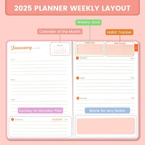 2025 Planner Weekly and Monthly Velvet Agenda 2025 Hardcover Planners for Women Calendar Planner with Monthly Tab 100 Gsm Paper 5.7 x 8.3, Pink in Saudi Arabia