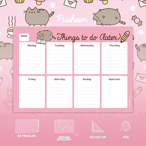 To Do List Notepad Pusheen Calendar A4 | Daily, Weekly Planner | ADHD Planner Pad | 54 Tear-Off Sheets 90 gsm | Pusheen Stationery | Improve Productivity | Task Planner in Saudi Arabia