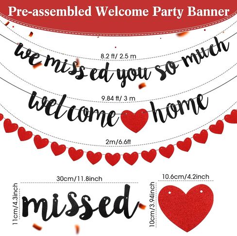 Welcome Home Decorations Welcome Home We Missed You So Much Banner Glitter Garland and Balloons Family Housewarming Party Supplies Military Army Welcome Back Party Decor(Red) in Saudi Arabia