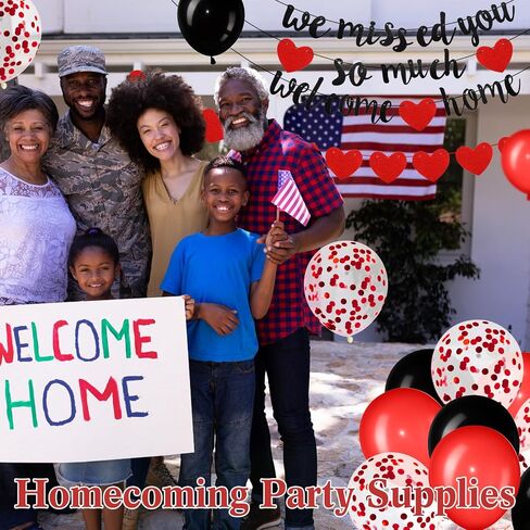 Welcome Home Decorations Welcome Home We Missed You So Much Banner Glitter Garland and Balloons Family Housewarming Party Supplies Military Army Welcome Back Party Decor(Red) in Saudi Arabia
