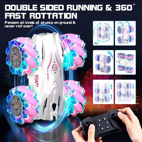 RC Gesture Sensing Stunt Car ، 2.4 جيجا هرتز 4WD سيارة التحكم عن بعد مع ضوء بارد ، مزدوج الجانبين الدوران على الطريق مركبة 360 درجة تقلب السيارات ل 6-12 سنة الأولاد هدايا عيد ميلاد (الأزرق) in Saudi Arabia