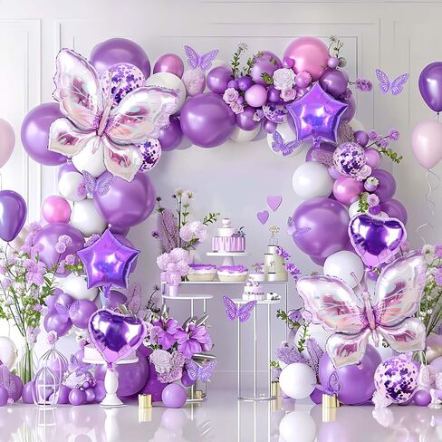 purple butterfly balloon arch kit, 167 Pieces Purple Butterfly Baby Shower Decorations, lavender balloon arch kit for Mother's Day Valentine's Day Birthday Wedding Party Decoration. in Saudi Arabia