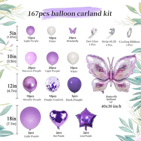 purple butterfly balloon arch kit, 167 Pieces Purple Butterfly Baby Shower Decorations, lavender balloon arch kit for Mother's Day Valentine's Day Birthday Wedding Party Decoration. in Saudi Arabia