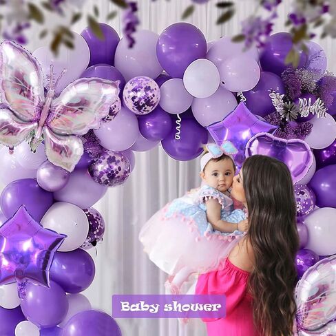 purple butterfly balloon arch kit, 167 Pieces Purple Butterfly Baby Shower Decorations, lavender balloon arch kit for Mother's Day Valentine's Day Birthday Wedding Party Decoration. in Saudi Arabia