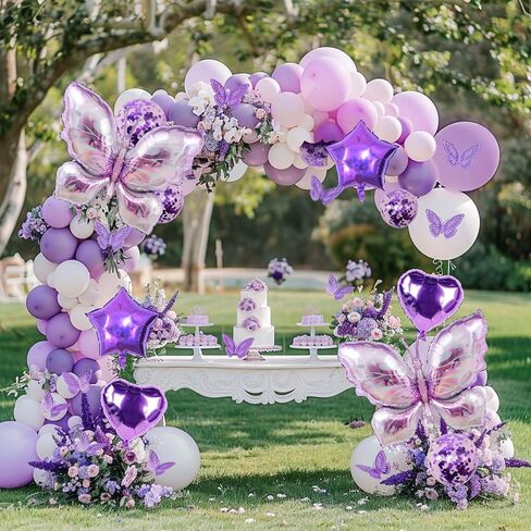 purple butterfly balloon arch kit, 167 Pieces Purple Butterfly Baby Shower Decorations, lavender balloon arch kit for Mother's Day Valentine's Day Birthday Wedding Party Decoration. in Saudi Arabia