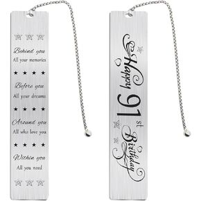 Jzxwan Happy 91st Birthday Gifts for Women Men, 91 Year Old Birthday Bookmark, Female 91 Yr Old Bday Card Gift Ideas, 1934 Birthday Book Mark for Woman Man, 91st Birthday Decorations, 91 st Bd Present