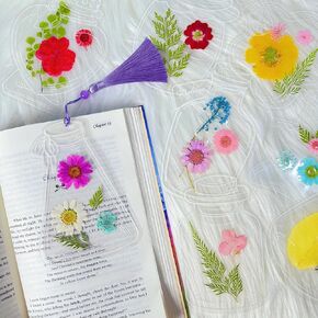 42Pcs DIY Bookmark Kit - Handmade, Dried Flowers, Open Stickers (A, 42Pcs)