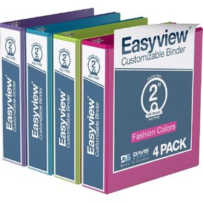 مجلدات EasyView Premium 2 بوصة مع أغلفة واضحة ، ومجلدات ثلاثية الحلقات للمدرسة أو المكتب أو المنزل ، أجهزة الكمبيوتر المحمولة الملونة ، حزمة من 4 ، حلقة مستديرة ، ألوان الموضة